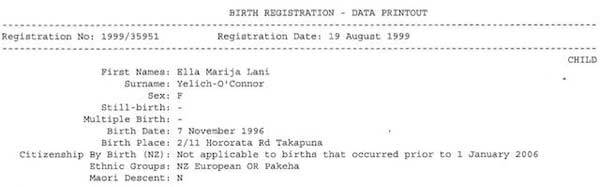 Lorde Birth Certificate